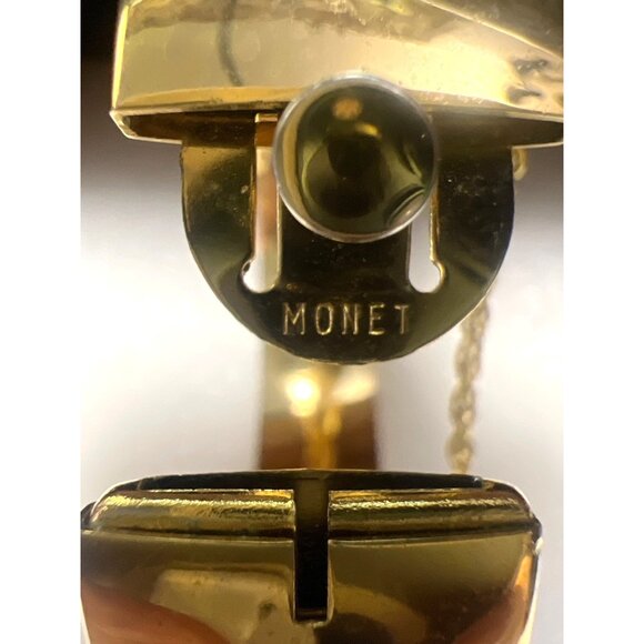 Vintage Monet Bangle Bracelet 1" Hinged Clamper Monogrammed Safety Chain 6.5" - Picture 4 of 10